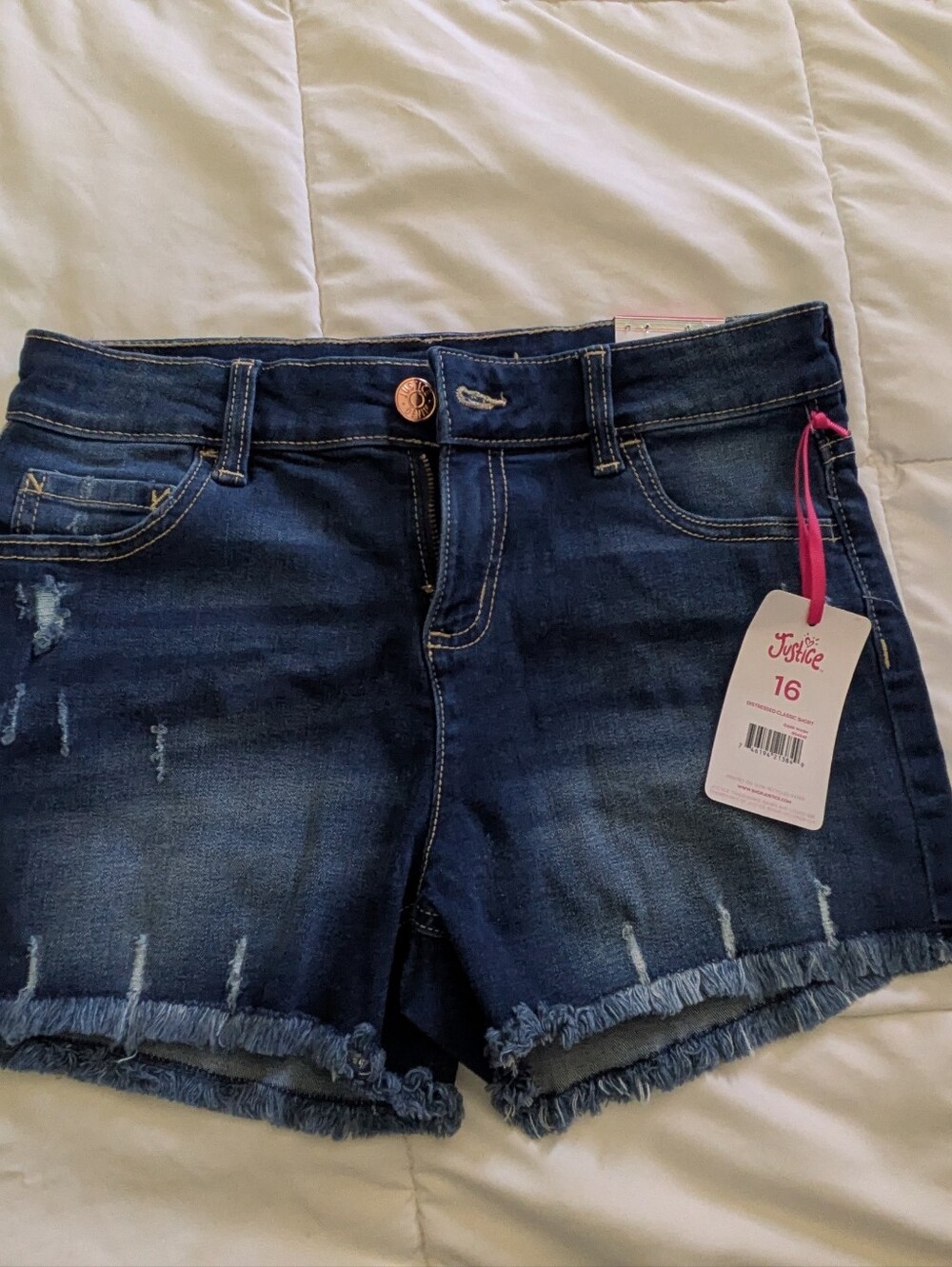 Justice Dark Blue Frayed Hem Denim Shorts with Pink Tag Size 16
